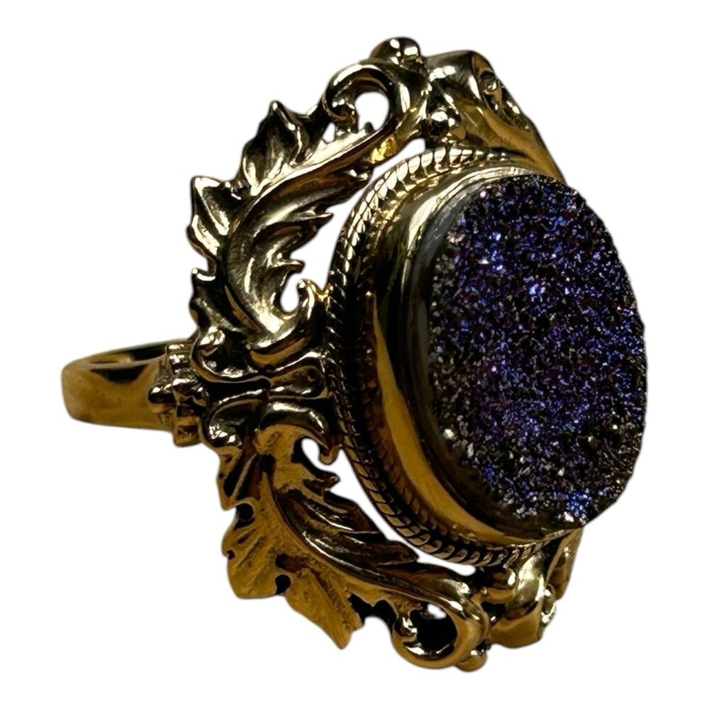 Nicky Butler NB India Purple Druzy Statement Ring Gold-Tone Size 10.75